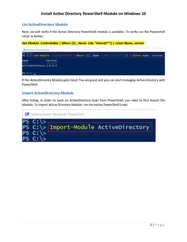 Active directory powershell module windows 10 1809